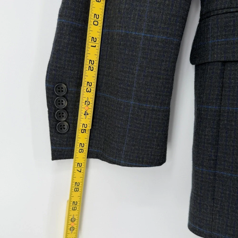 Jos. A. Bank Signature Charcoal Blue Windowpane Plaid 100% Wool Blazer 44 Long